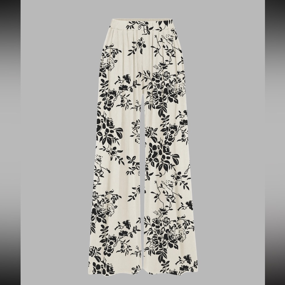 Cider French Riviera Vacation Solid Elastic Waist Wide Leg Pants (Size L)